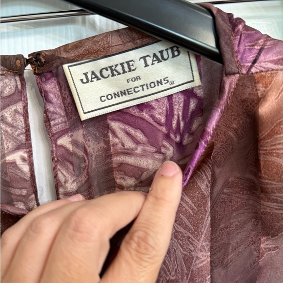 Vintage Jackie Taub ILGWU Dress Purple Orange Sheer Overlay Puff Sleeve Small - Picture 5 of 7